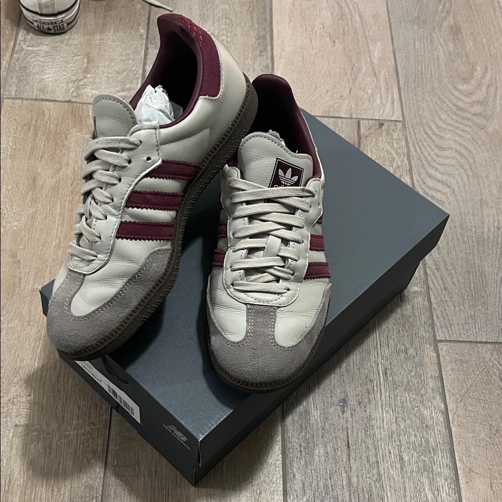 Adidas Cream and Burgundy Sneakers